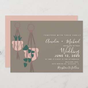 Invitación Modern Cactus Plants Macrame Boda Botánico