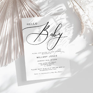 Invitación Modern Calligraphy Baby Shower Hello baby