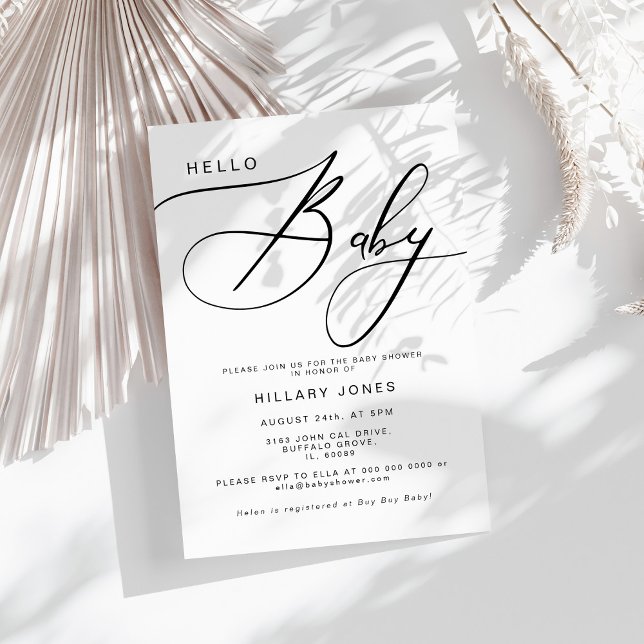 Invitación Modern Calligraphy Baby Shower Hello baby (Subido por el creador)