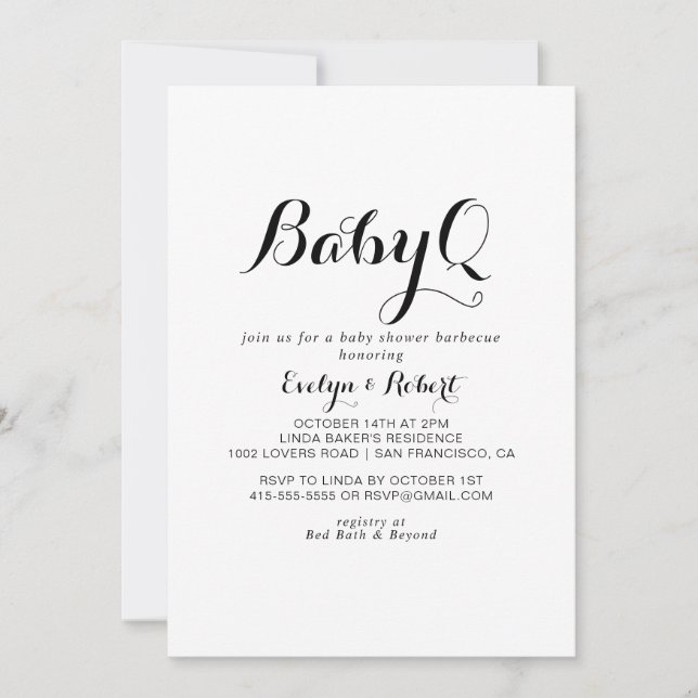 Invitación Modern Calligraphy BabyQ Baby Shower Barbecue (Anverso)