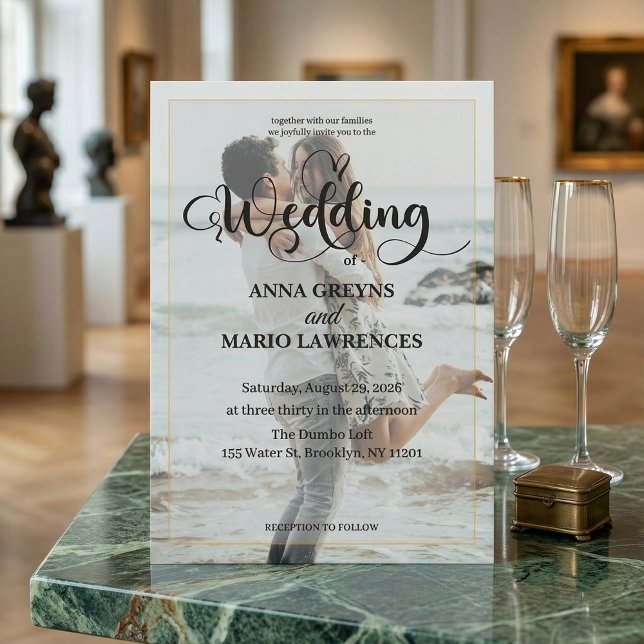 Invitación Modern Calligraphy Photo Faux Gold Wedding  (Subido por el creador)