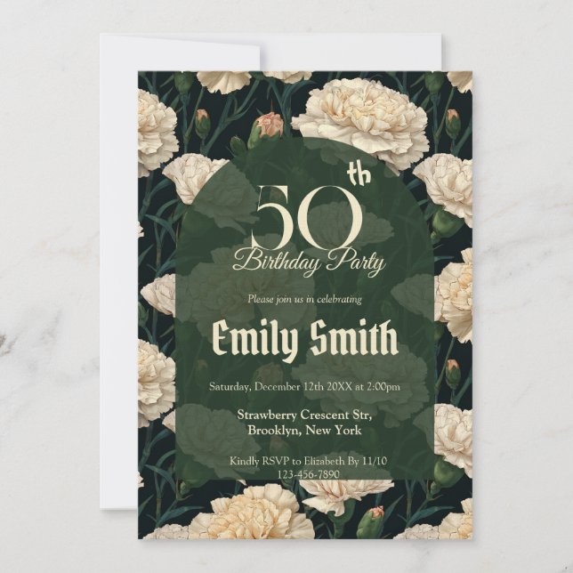 Invitación Modern Carnation Flower First Birthday Gift (Anverso)