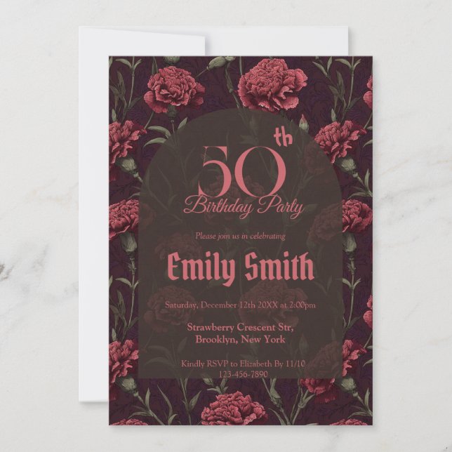Invitación Modern Carnation Inspired 90Th Birthday (Anverso)
