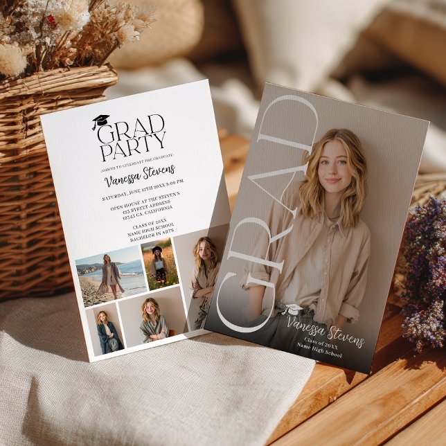Invitación Modern Casual Simple Trendy 6 photos graduation (Modern Casual Simple Trendy 6 photos graduation Invitation)