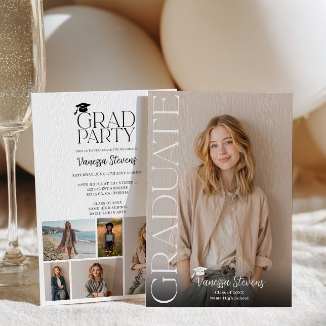 Invitación Modern Casual  Simple Trendy 6 photos graduation (Modern Casual Simple Trendy 6 photos graduation Invitation)