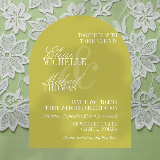 Invitación Modern Chartreuse Formal Arch Wedding  (Invite guest to your big day with this Modern Script Citrus Green Formal Arch Wedding Invitation! )