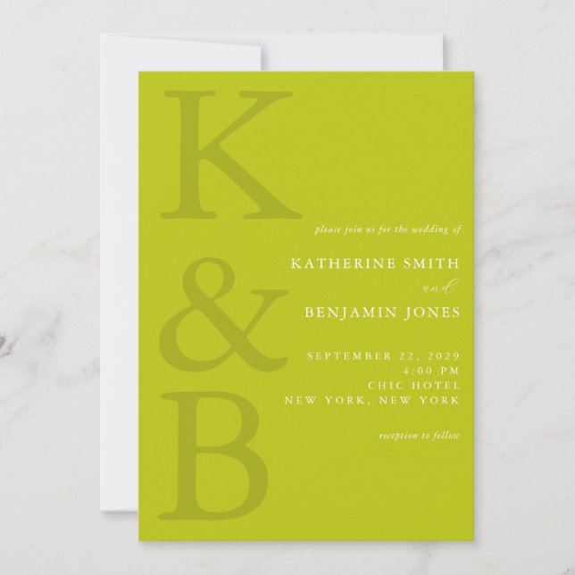 Invitación Modern Chartreuse Monogram Minimalist Wedding (Anverso)