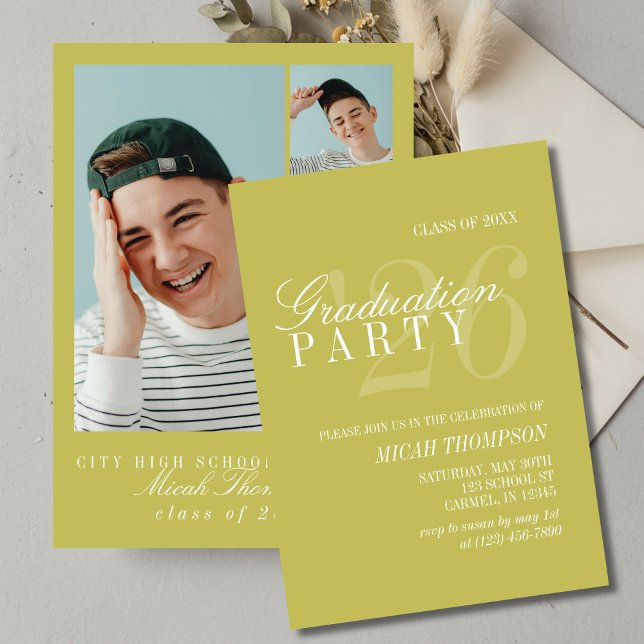 Invitación Modern Chartreuse Photo Graduation Party (Modern Chartreuse Photo Graduation Party Invitation)