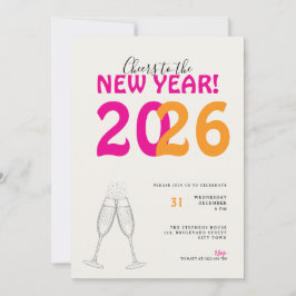 Invitación Modern Cheers to New Year Bold Typo Invitation