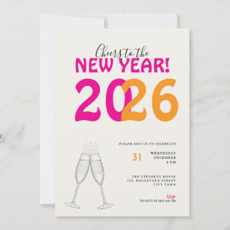 Invitación Modern Cheers to New Year Bold Typo Invitation