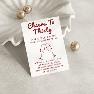 Invitación Modern “Cheers to Thirty” Wine 30th Birthday Party