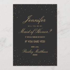 Invitación Modern Chic Dorado Salpicado en Negro Dama de Hono