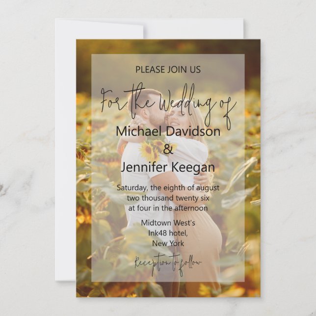 Invitación modern chic handwriting faded photo wedding (Anverso)