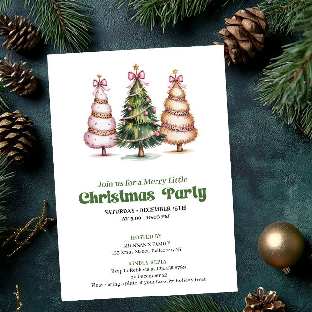 Invitación Modern chic leopard Christmas tree party invite (Modern chic leopard Christmas tree party invite)