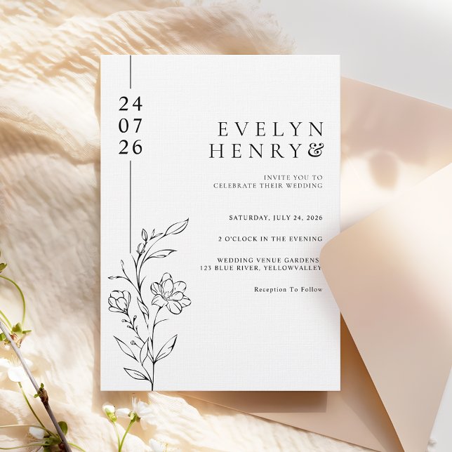 Invitación Modern Chic Line Floral Elegant Wedding (Subido por el creador)
