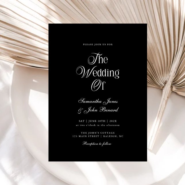 Invitación Modern Chic Script Black Elegant Wedding  (Subido por el creador)