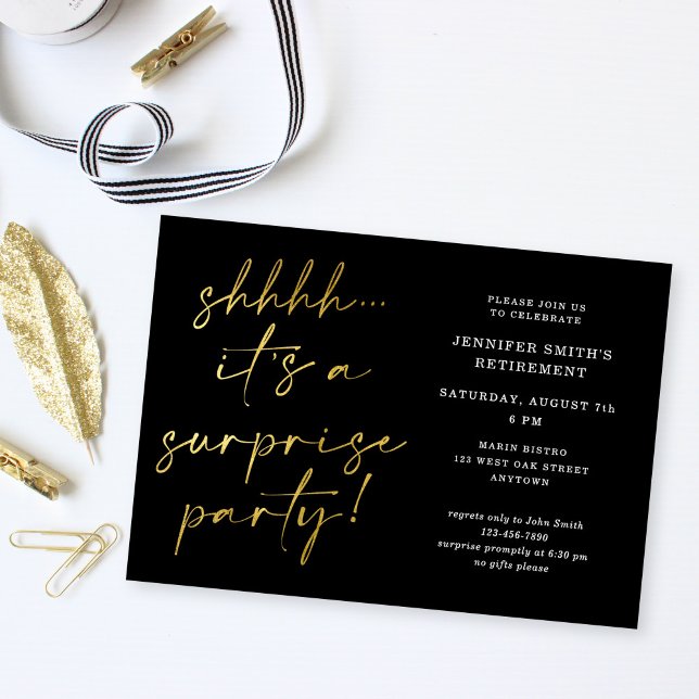 Invitación Modern Chic Script Shhh Surprise Retirement Party  (Subido por el creador)