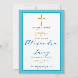 Invitación Modern Christening Baptism Gold Cross Invitation