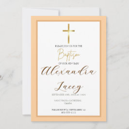 Invitación Modern Christening Baptism Gold Cross Invitation