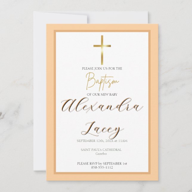 Invitación Modern Christening Baptism Gold Cross Invitation (Anverso)
