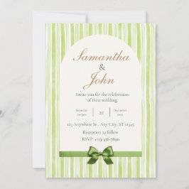 Invitación Modern Citrus Green Stripe Back Photo Wedding