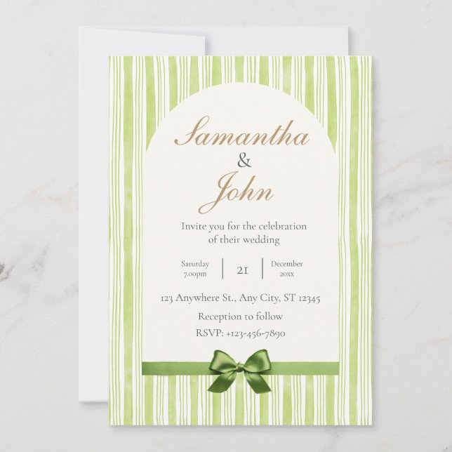 Invitación Modern Citrus Green Stripe Back Photo Wedding (Anverso)
