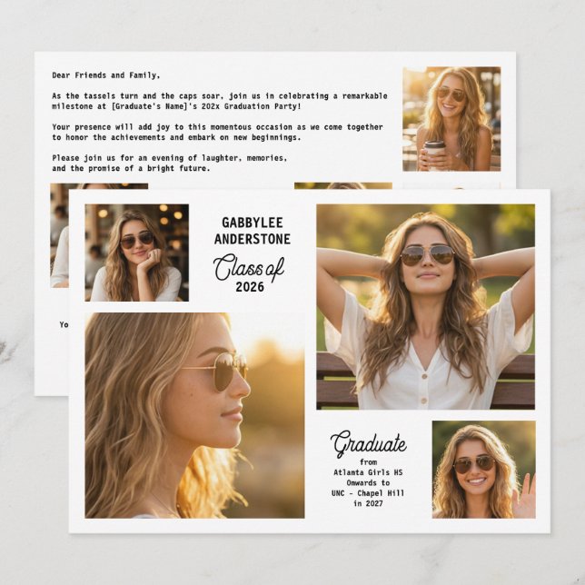 Invitación Modern Class of 2026 Multi Photo Graduation Party  (Anverso / Reverso)