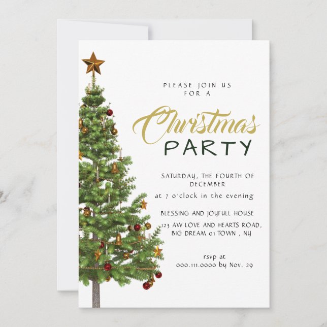 Invitación Modern Classic Decorated Christmas Tree Holiday (Anverso)