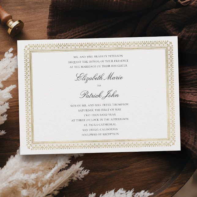 Invitación Modern Classic Formal Golden Lys Ivory Wedding (formal traditional wedding invitation modern classic gold ivory deco ballroom horizontal)