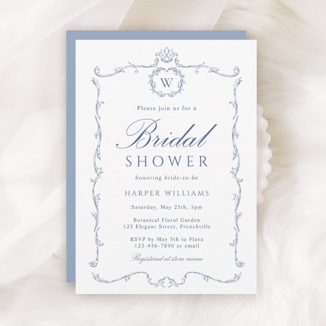 Invitación Modern Classic French Frame Bridal Shower Blue     (Subido por el creador)