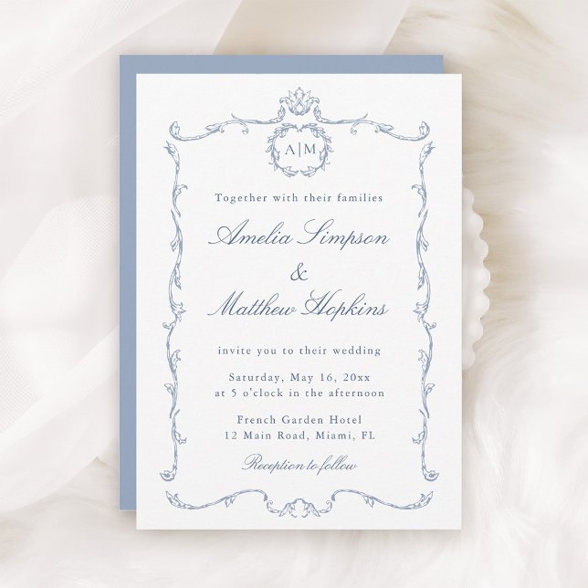Invitación Modern Classic French Frame Wedding Dusty Blue (Subido por el creador)