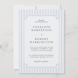 Invitación Modern Classic Stripes Dusty Blue Vintage Wedding 
