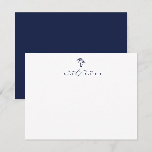 Invitación Modern Coastal Navy Palms Stationery Note Card (Anverso / Reverso)