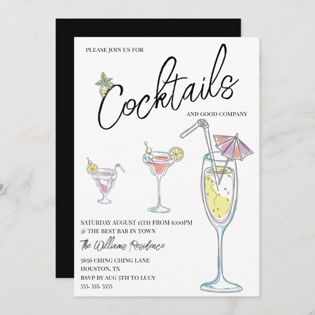 Invitación Modern Cocktail Party (Anverso / Reverso)