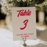 Invitación Modern Colorful Bold Funky Wedding Table Number<br><div class="desc">Modern and elegant colorful cream and red wedding table numbers. As you see it features a cream background with bold red script that matched the whole suite.</div>