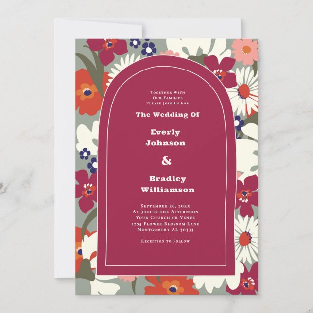 Invitación Modern Colorful Floral Boho Chic Retro Wedding (Anverso)