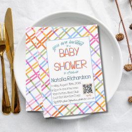 Invitación Modern Colorful Plaid Baby Shower Theme