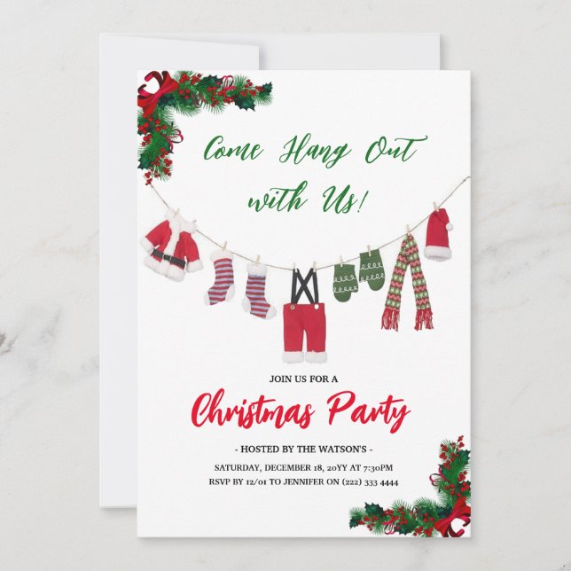 Invitación Modern 'Come Hang Out' Santa Claus Christmas Party (Anverso)
