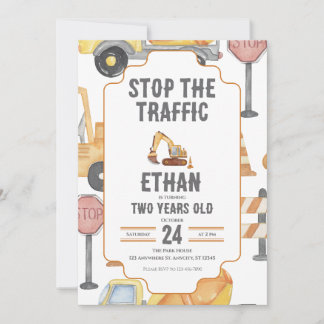 Invitación Modern Construction Birthday Invite Child Toddler 