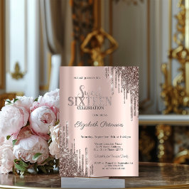 Invitación Modern Cool Glitter Drips Rose Gold Dulces 16 