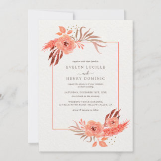 Invitación Modern Coral Orange Floral Terracotta Wedding