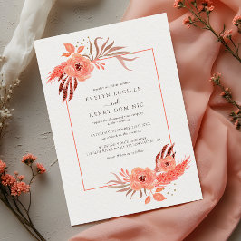 Invitación Modern Coral Orange Floral Terracotta Wedding