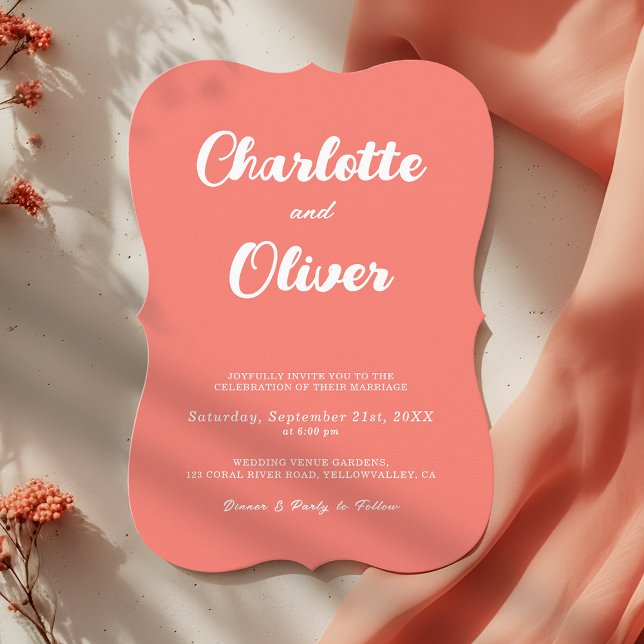 Invitación Modern Coral Union Script Decorative Wedding (Subido por el creador)