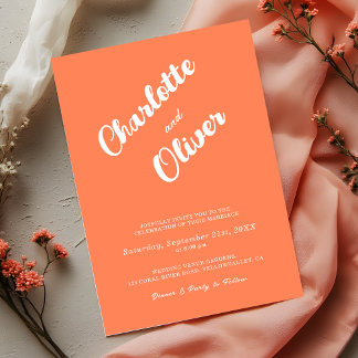 Invitación Modern Coral Union Script Orange Wedding