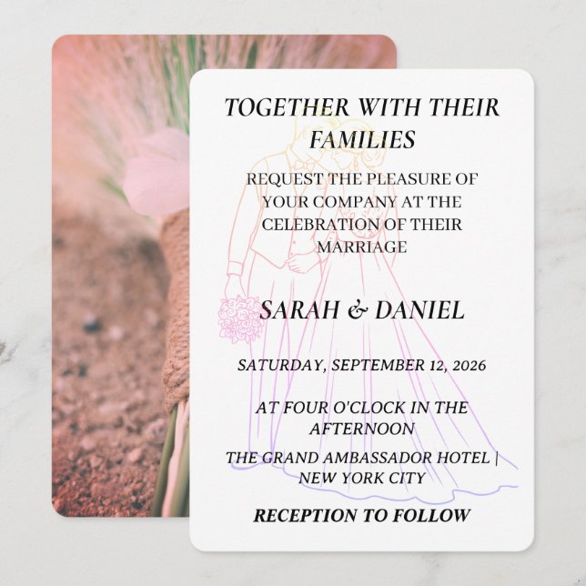 Invitación Modern Couple Line Art Wedding Invitation | Rustic (Anverso / Reverso)