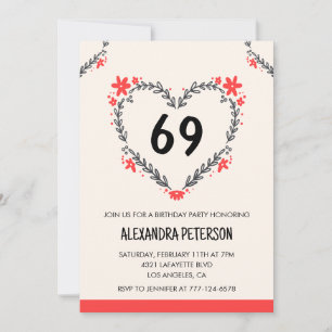 Invitación Modern Cualquier edad Corazón Floral para su 69 cu