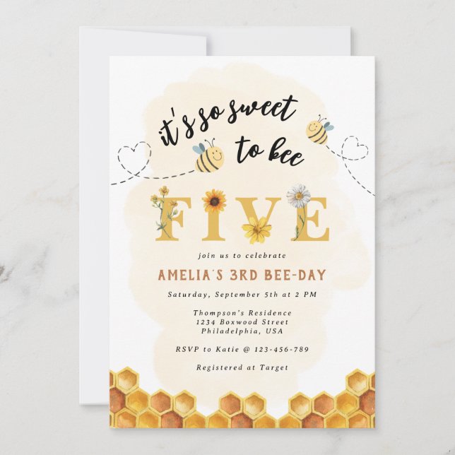 Invitación Modern Cute Es tan dulce ser Cinco años (Anverso)