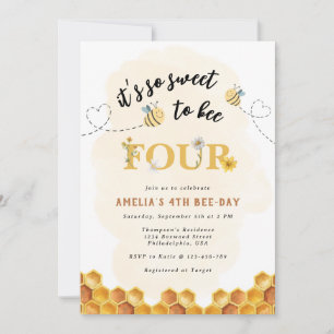 Invitación Modern Cute Es tan dulce ser cuatro años