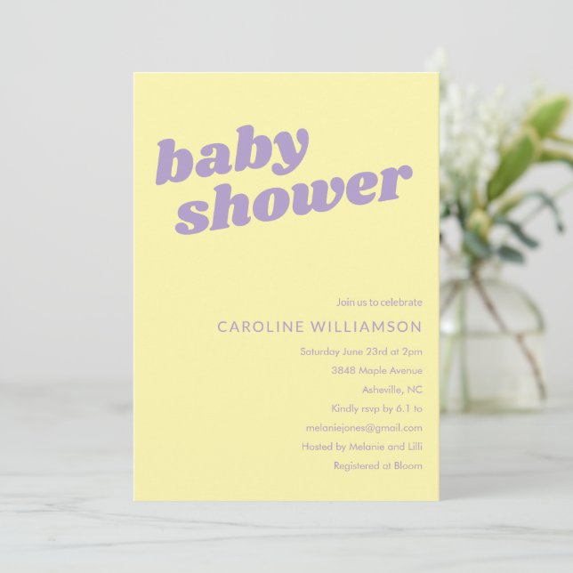 Invitación Modern Cute Pastel Yellow Retro Baby Shower  (Anverso de pie)