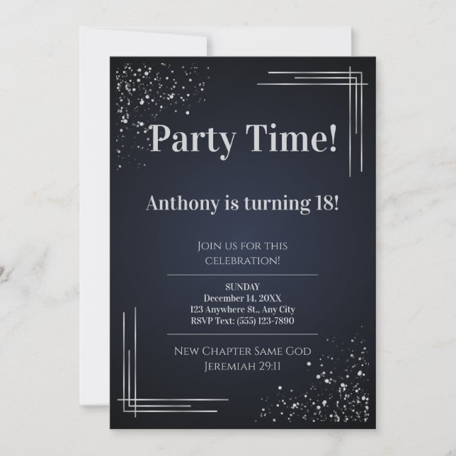 Invitación Modern Dark Blue & Silver 18th Birthday Invitation (Anverso)